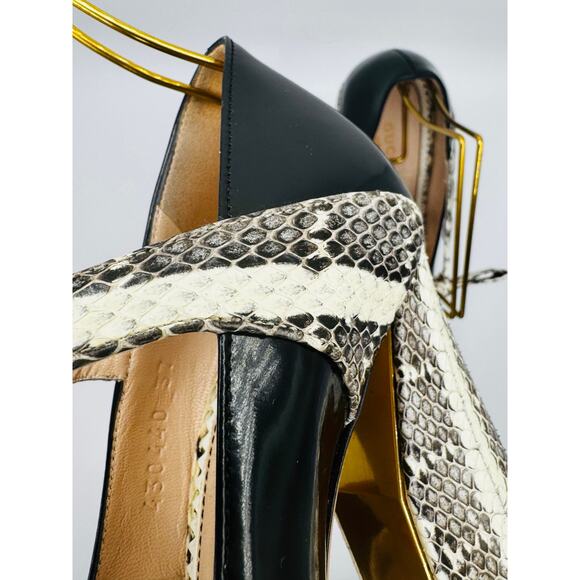 Gucci Black Leather and Neutral Snakeskin Block Heel Pumps size 37 - Picture 11 of 12